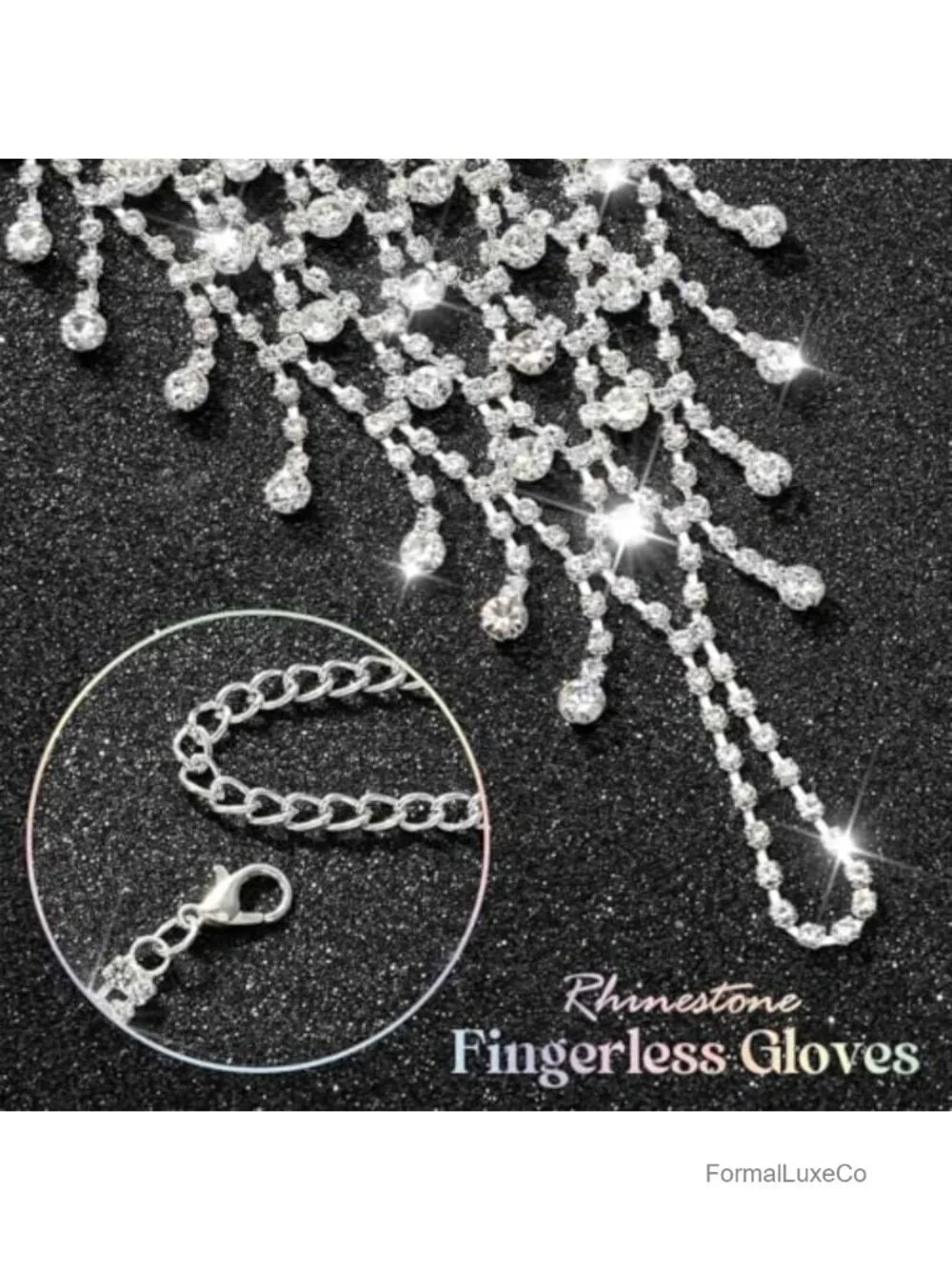 Rhinestone Fingerless Gloves Sparkle Glitter Hand Chain Prom Wedding